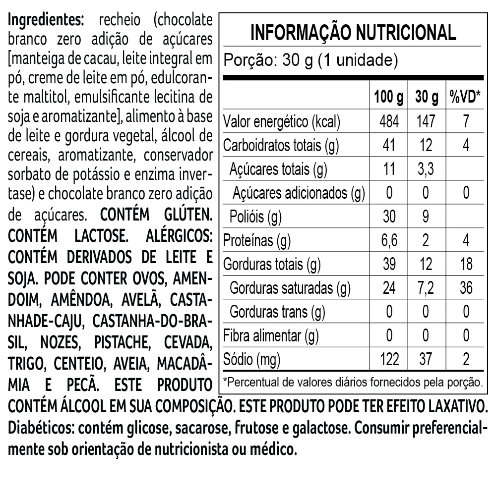 Trufa Bless Zero Adi&ccedil;&atilde;o de A&ccedil;&uacute;car Branco 30g, , large. image number 2