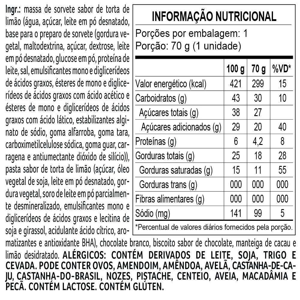 Sorvete Torta de Lim&atilde;o 70g, , large. image number 1