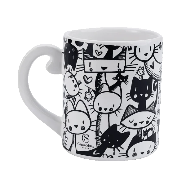 Caneca Miau Branca e Preta&nbsp;300ml