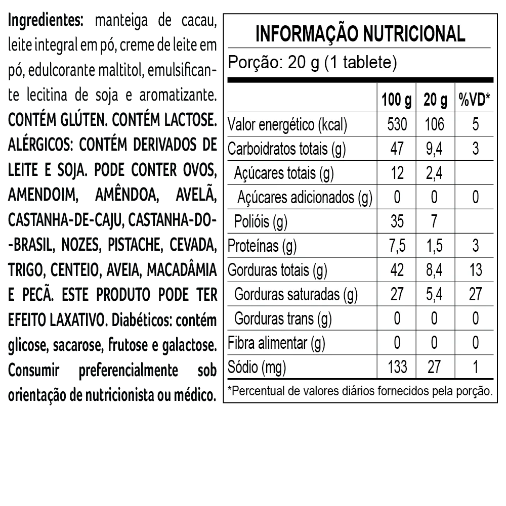 Tablete Bless Zero Adi&ccedil;&atilde;o de A&ccedil;&uacute;car Branco 20g, , large. image number 2