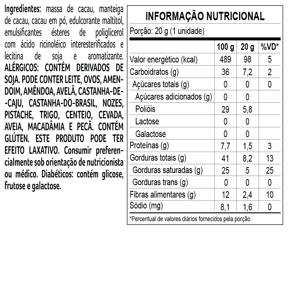 Tablete Bless Zero A&ccedil;&uacute;car e Zero Lactose de Chocolate 70% Cacau 20g, , large. image number 1