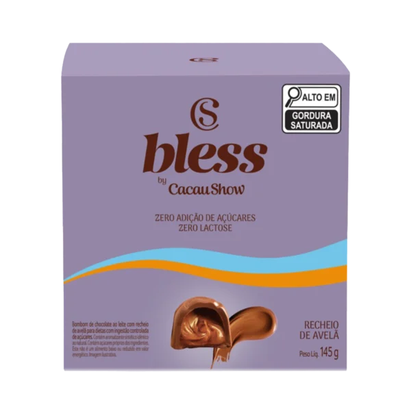 Cubo Bless Zero A&ccedil;&uacute;car e Zero Lactose de Chocolate com Avel&atilde; 145g