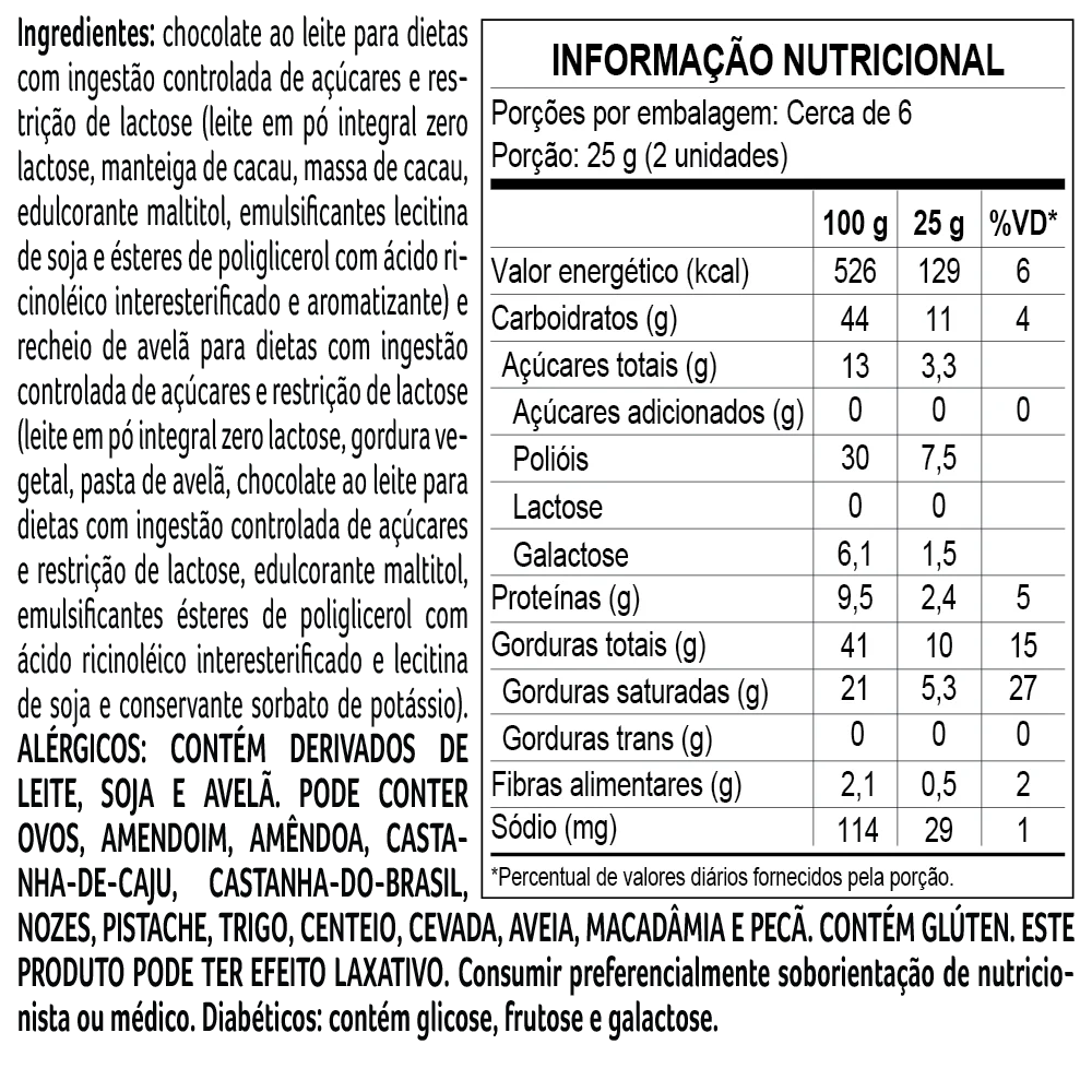 Caixa de Bombons Bless Zero A&ccedil;&uacute;car e Zero Lactose de Chocolate com Avel&atilde; 160g, , large. image number 1