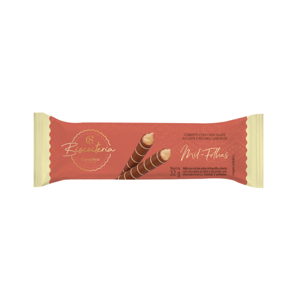 Wafer Recheado de Mil-Folhas Coberto com Chocolate ao Leite 32g, , large. image number 0