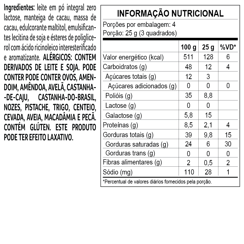 Tablete laCreme Zero Adi&ccedil;&atilde;o de A&ccedil;&uacute;car 100g, , large. image number 1