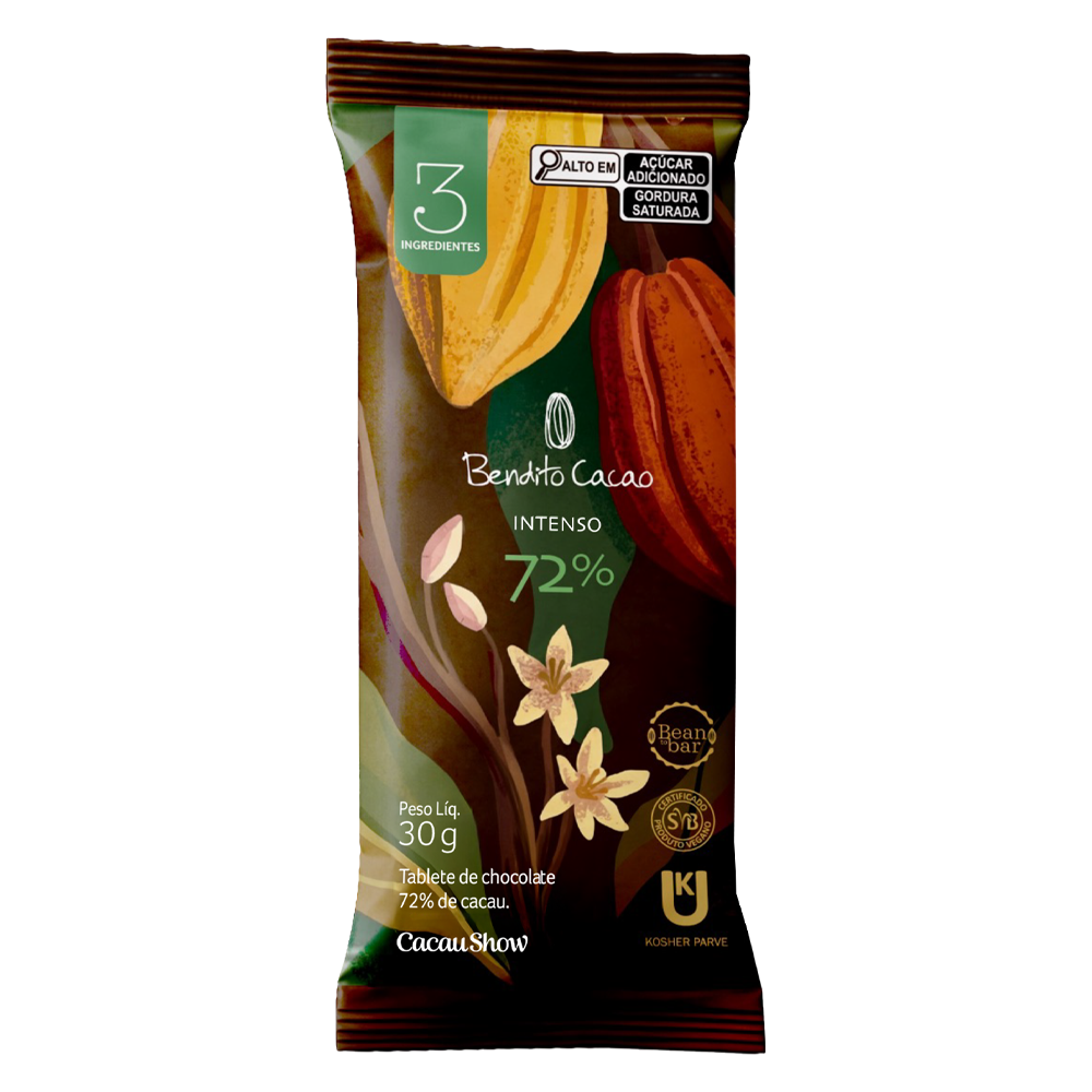 Tablete Bendito Cacao de Chocolate 72% Cacau 30g, , large. image number 0