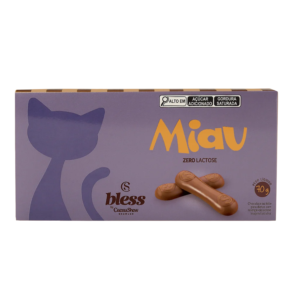 Tablete Miau Bless Zero Lactose ao Leite 70g, , large. image number 0