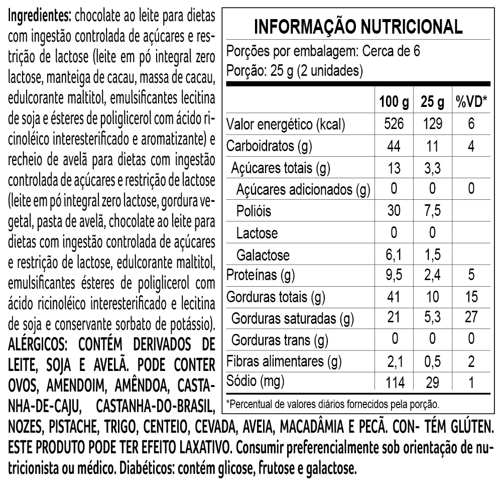 Cubo Bless Zero A&ccedil;&uacute;car e Zero Lactose de Chocolate com Avel&atilde; 145g, , large. image number 1