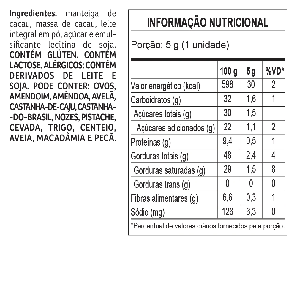 Tablete Dark Milk de Chocolate 55% Cacau 5g, , large. image number 1