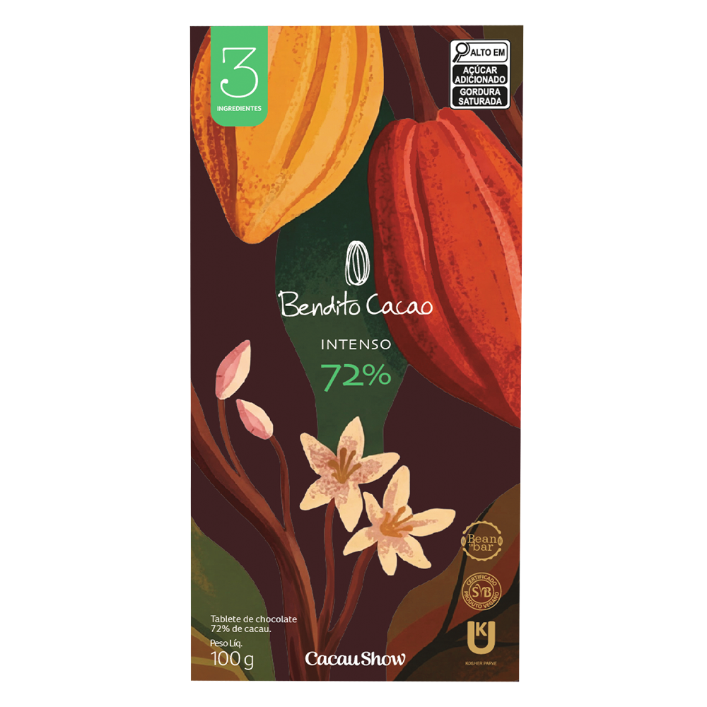 Tablete Bendito Cacao de Chocolate 72% Cacau 100g, , large. image number 0