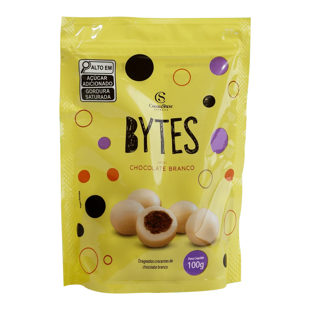 Drageado Bytes de Chocolate Branco Crocante 100g, , large. image number 0